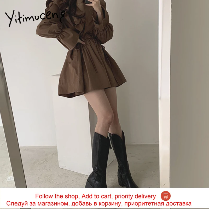 Yitimuceng Ruffles Dresses for Women High Waist A-Line Brown White Black 2021 Spring Summer Korean Fashion New Elegant Dress
Yitimuceng Ruffles Dresses for Women High Waist A-Line Brown White Black 2021 Spring Summer Korean Fashion New Elegant Dress