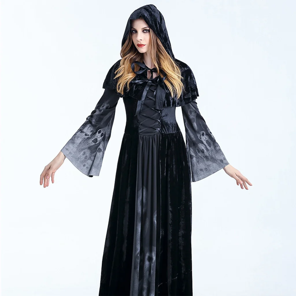 Womens Halloween Witch Hooded Cloak Dress Scary Ghost Souls Printed Vampire Skull Cosplay Costume Stage Performance Party
Womens Halloween Witch Hooded Cloak Dress Scary Ghost Souls Printed Vampire Skull Cosplay Costume Stage Performance Party