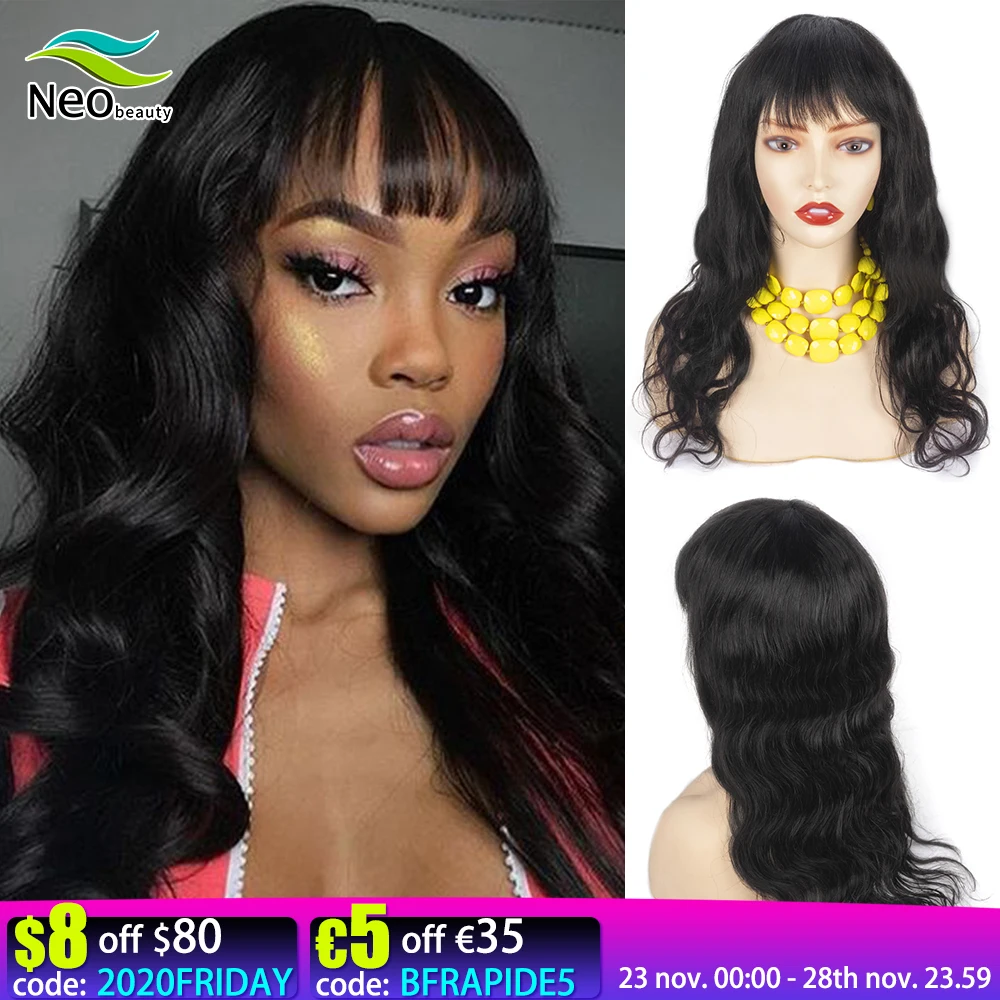 Brazilian Human Hair Wigs With Bangs Body Wave Glueless Non Lace Wig For Women 150% Density Pre Plucked human Hair Long Bang Wig 
Brazilian Human Hair Wigs With Bangs Body Wave Glueless Non Lace Wig For Women 150% Density Pre Plucked human Hair Long Bang Wig