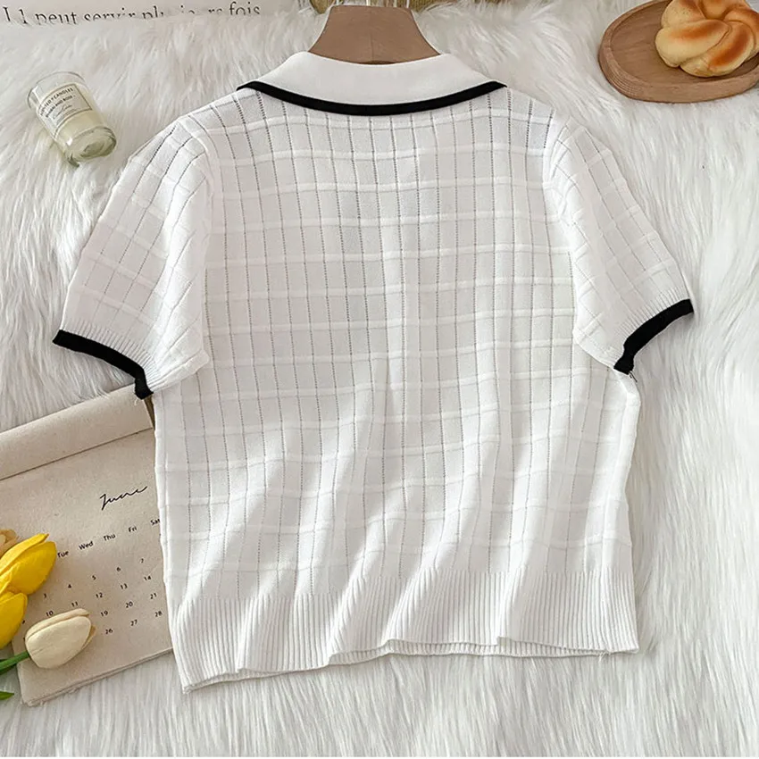 Summer Knitwear White T Shirt Crop Top Women Short Sleeve Bow Neck Pearl Elegant Shirt Tops Korean Fashion Tee Shirt femme
Summer Knitwear White T Shirt Crop Top Women Short Sleeve Bow Neck Pearl Elegant Shirt Tops Korean Fashion Tee Shirt femme