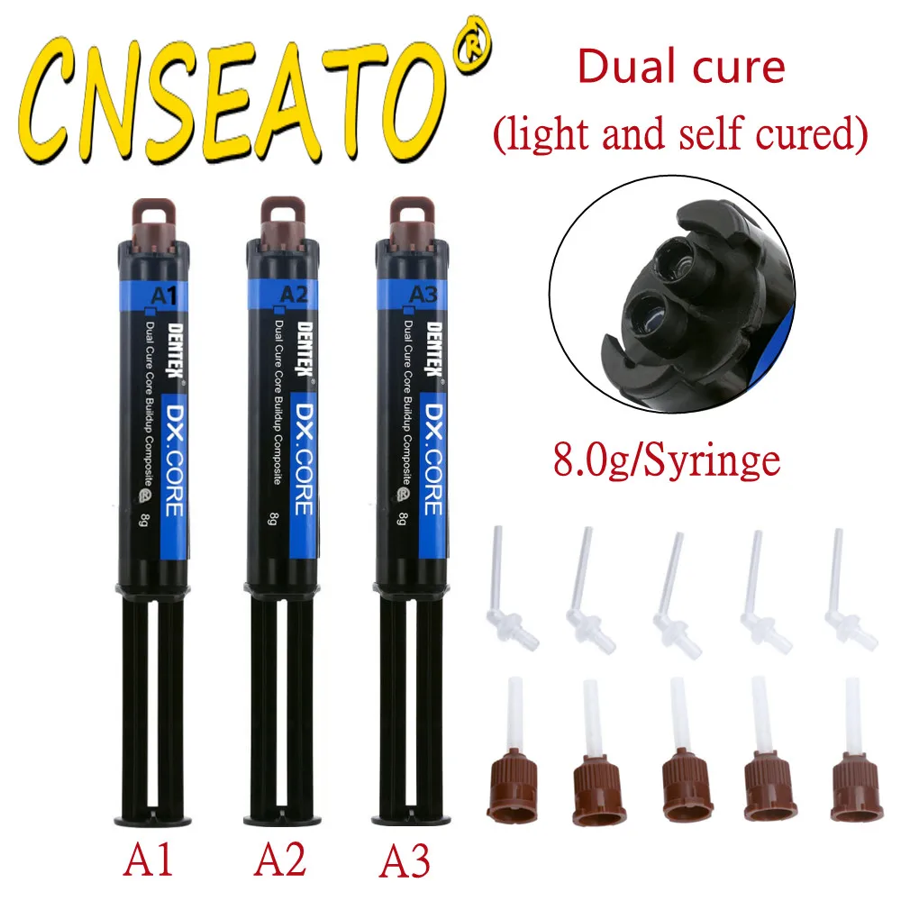 

Dental Dual Cure Flowable Resin Composite Refill Core DENTEX Light Self Cured Build Up Syringe Flow Dentistry Materials Tips Kit