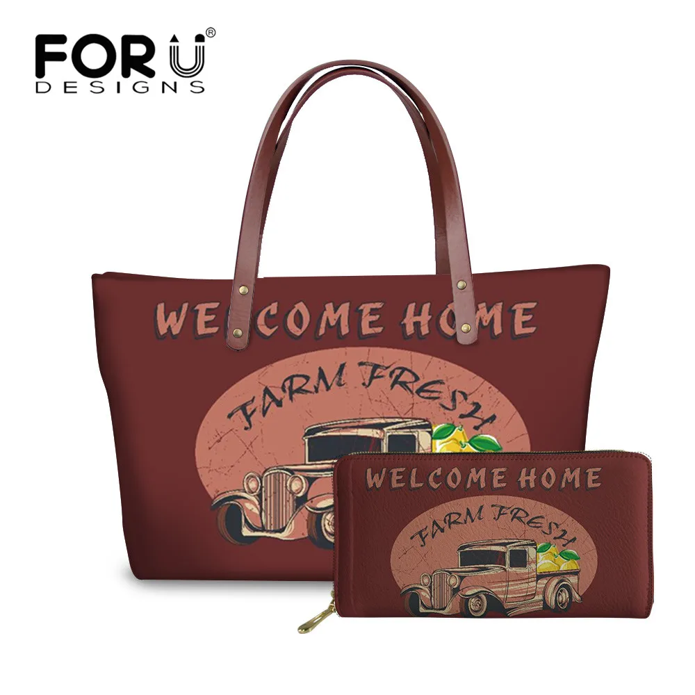FORUDESIGNS 2PCS Women's Portable Shoulder Bag and Wallet Set Retro Cartoon Harvest Truck Pattern Luxury Tote Bags for Ladies
FORUDESIGNS 2PCS Women's Portable Shoulder Bag and Wallet Set Retro Cartoon Harvest Truck Pattern Luxury Tote Bags for Ladies