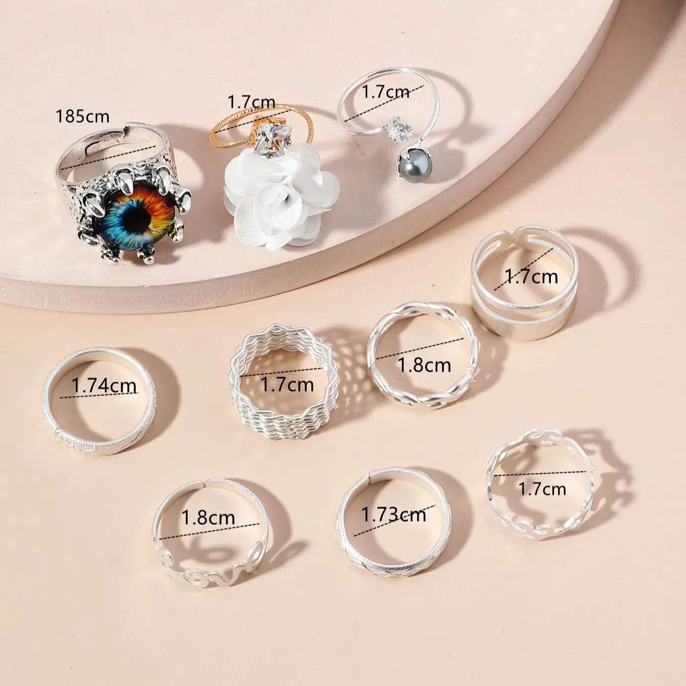 New Season Jewelry Silver Fashion Popular Gothic Evil Eyes Flowers Beaded Rhinestone Zircon Letters Ladies Open Ring Jewelry Set
New Season Jewelry Silver Fashion Popular Gothic Evil Eyes Flowers Beaded Rhinestone Zircon Letters Ladies Open Ring Jewelry Set