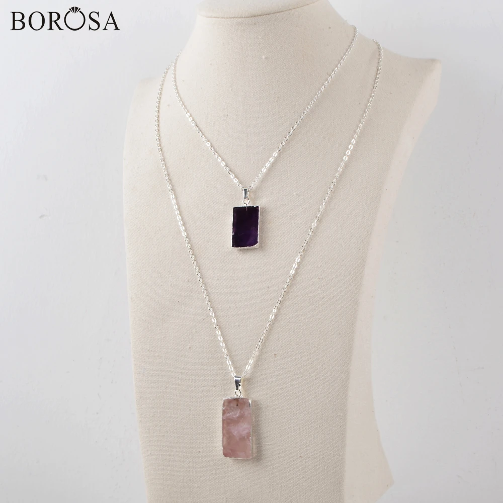 Silver Plated Rectangle Natural Pink Quarzt Pendant Necklace for Women Amethysts Purple Crystal Slice Necklace WX1363-N
Silver Plated Rectangle Natural Pink Quarzt Pendant Necklace for Women Amethysts Purple Crystal Slice Necklace WX1363-N