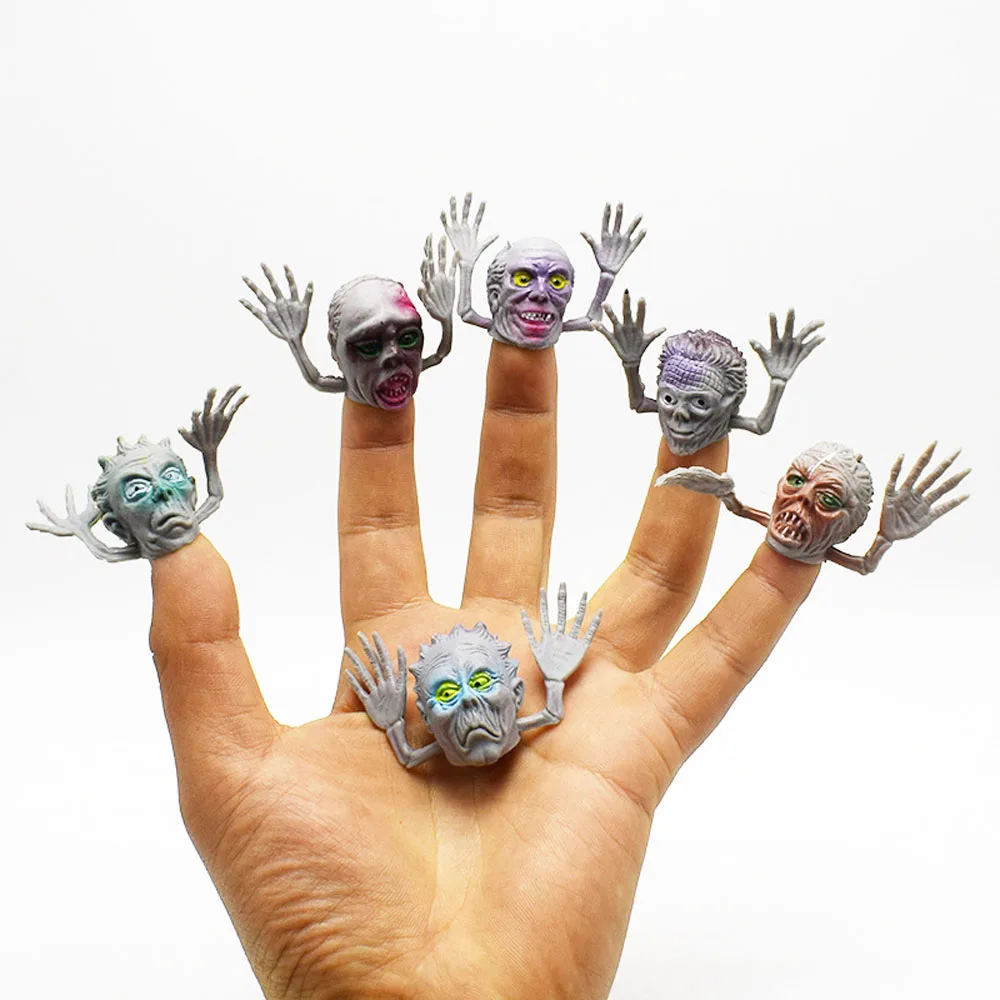 

6Pcs New Novelty Little Finger Puppets Toy Mini Ghost Head Zombie Telling Story Hand Rings Halloween Interactive Gift For Kid