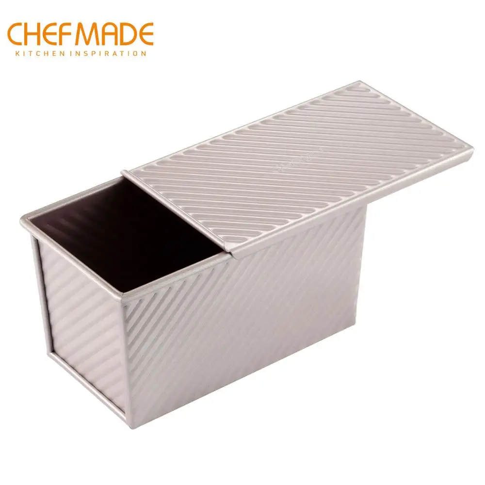 CHEFMADE Pullman Loaf Pan with Lip, 0.99Lb Dough Capacity Non-Stick Rectangle Stripe Toast Box
CHEFMADE Pullman Loaf Pan with Lip, 0.99Lb Dough Capacity Non-Stick Rectangle Stripe Toast Box