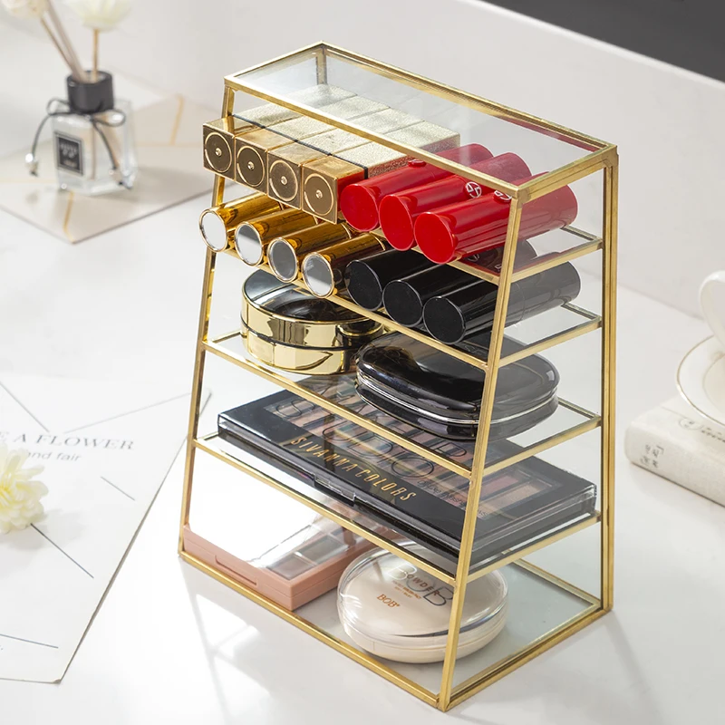 New Golden Eye Shadow Makeup Organizer Storage Box Jewelry Storage Case Lipstick Holder Cosmetic Makeup Tools Storage Box StandF