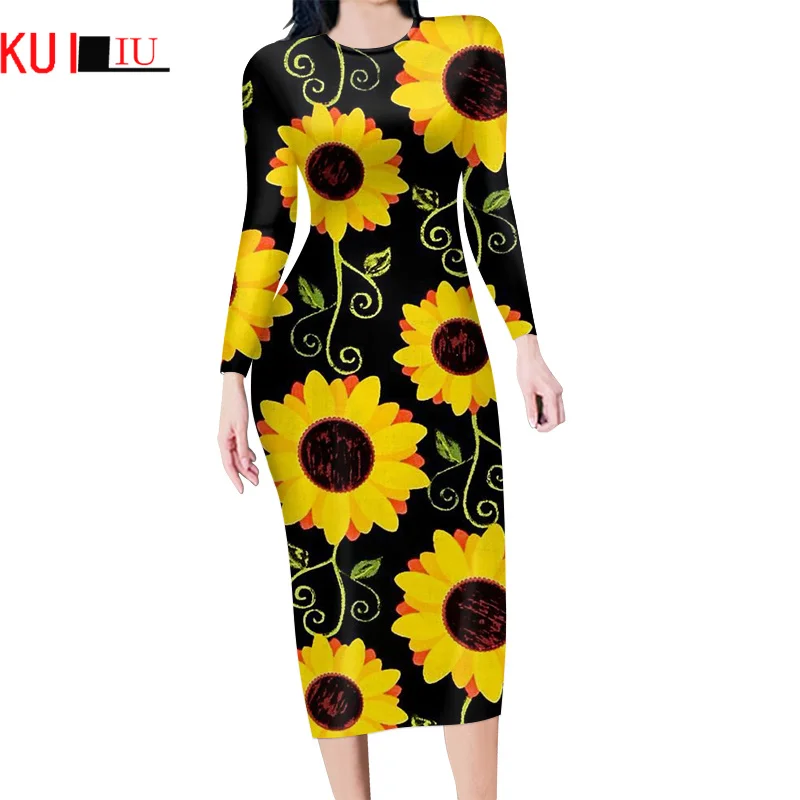 KUILIU Casual Female Long Dress 2021 Young Sexy Fashion Women Long Sleeve Sunflowers Print O-neck Dress Lady Sexy Skinny Dress
KUILIU Casual Female Long Dress 2021 Young Sexy Fashion Women Long Sleeve Sunflowers Print O-neck Dress Lady Sexy Skinny Dress