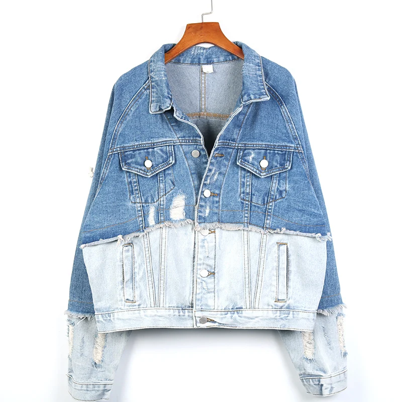 Spring Autumn 2022 Vintage Patchwork Contrast Color Denim Coat Women Casual Lapel Long Sleeve Frayed Hole Jeans Jacket Female
Spring Autumn 2022 Vintage Patchwork Contrast Color Denim Coat Women Casual Lapel Long Sleeve Frayed Hole Jeans Jacket Female