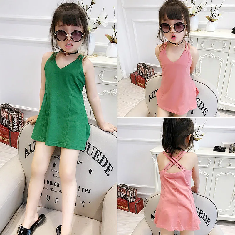 Summer Dress Girl Korean Vest Wearing Little Children's Back Cross Baby Solid Sleeveless Vestido Infantil Festa Clothes
Summer Dress Girl Korean Vest Wearing Little Children's Back Cross Baby Solid Sleeveless Vestido Infantil Festa Clothes