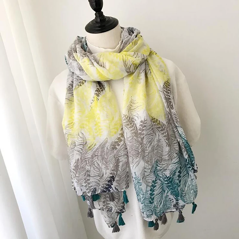 Women Small Leaf Tassels Plant Scarves Long Shawl Spring Female Voile Patchworks Scarf
Women Small Leaf Tassels Plant Scarves Long Shawl Spring Female Voile Patchworks Scarf
