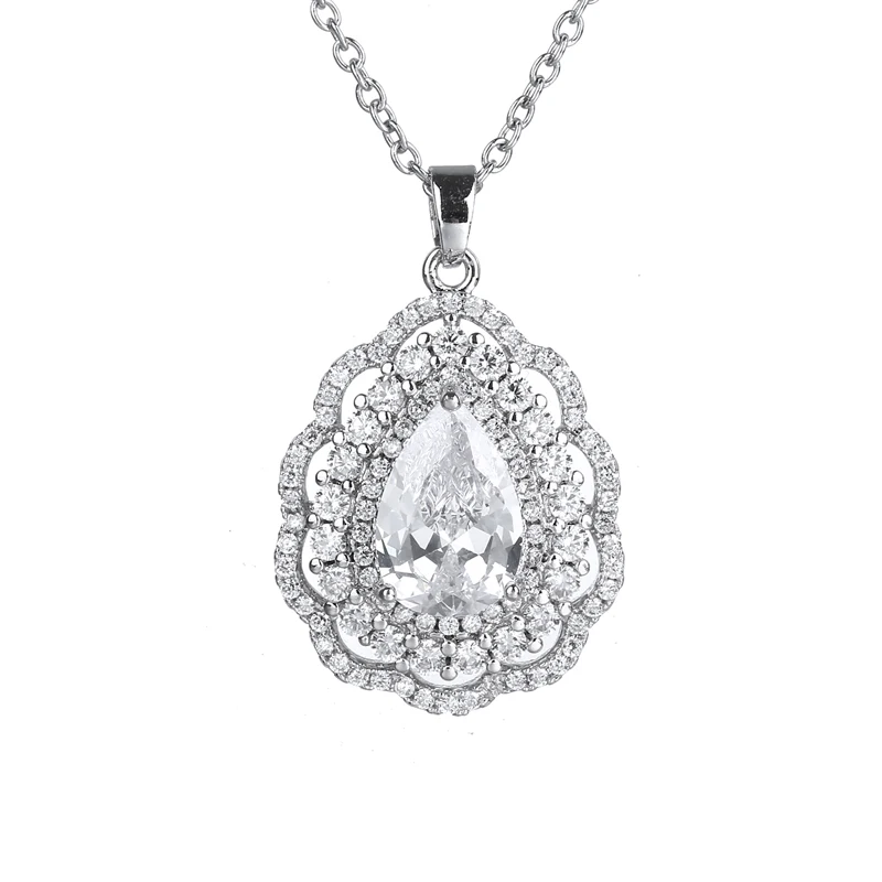 Emmaya Charming Flower WIth Waterdrop Shape Design Silver Plated Gorgeous Cubic Zircon Necklace For Female Dinner Decoration | Украшения и