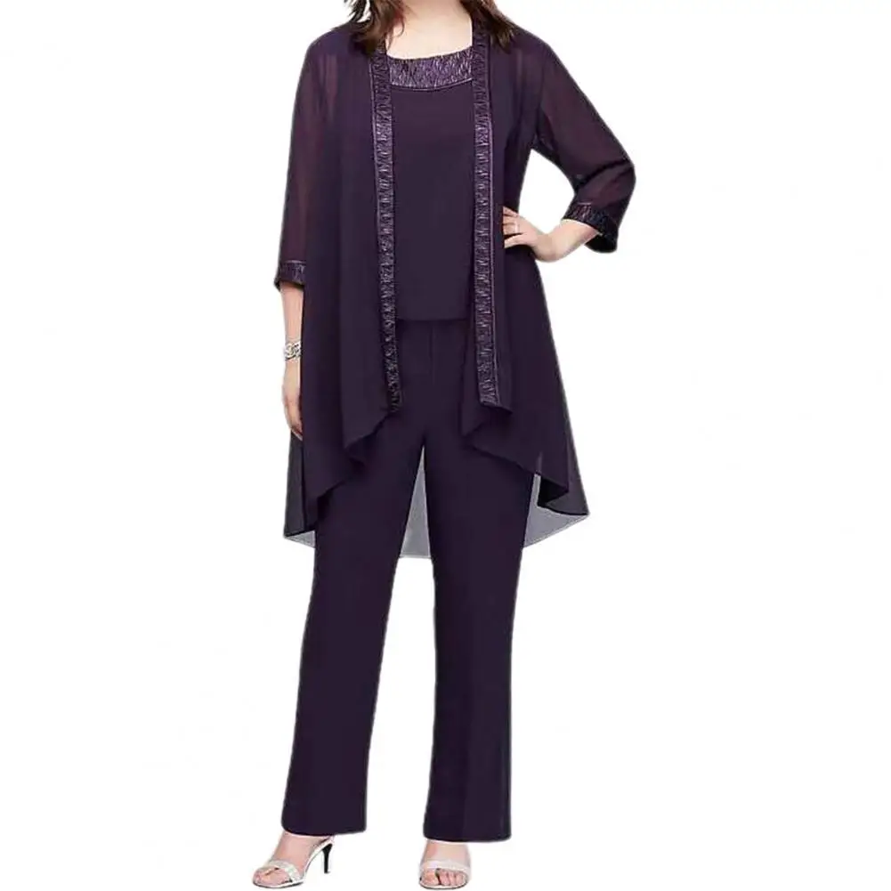 Suit Female Mid Rise Straight-leg Women Lace Trim Chiffon Top Pants for Wedding Party two piece set women костюм женский 2021
Suit Female Mid Rise Straight-leg Women Lace Trim Chiffon Top Pants for Wedding Party two piece set women костюм женский 2021