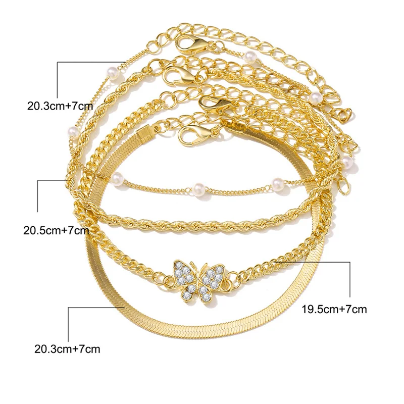 Bohemian Rhinestone Butterfly Anklet Elegant Pearl Anklet Bracelet For Women Gold Color Chain Bracelet Sets Vintage Boho Jewelry
Bohemian Rhinestone Butterfly Anklet Elegant Pearl Anklet Bracelet For Women Gold Color Chain Bracelet Sets Vintage Boho Jewelry