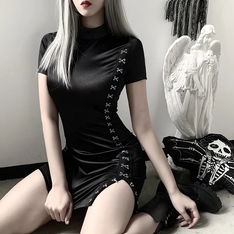 Фото Женское облегающее платье Goth черное винтажное мини с о вырезом и - купить