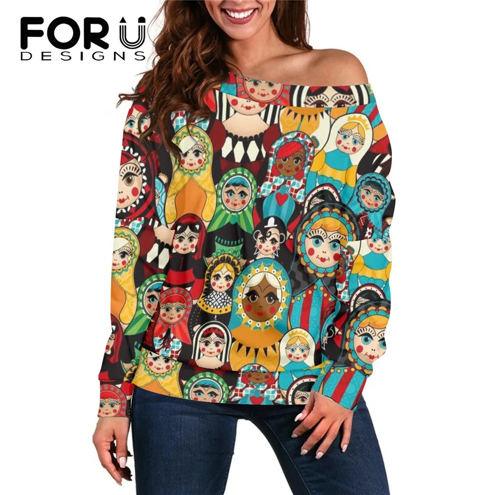 FORUDESIGNS Women Matryoshka Brand Design Black Sexy Ladies Long Sleeves One Shoulder Tops Casual Loose Pullovers Sweatshirts
FORUDESIGNS Women Matryoshka Brand Design Black Sexy Ladies Long Sleeves One Shoulder Tops Casual Loose Pullovers Sweatshirts