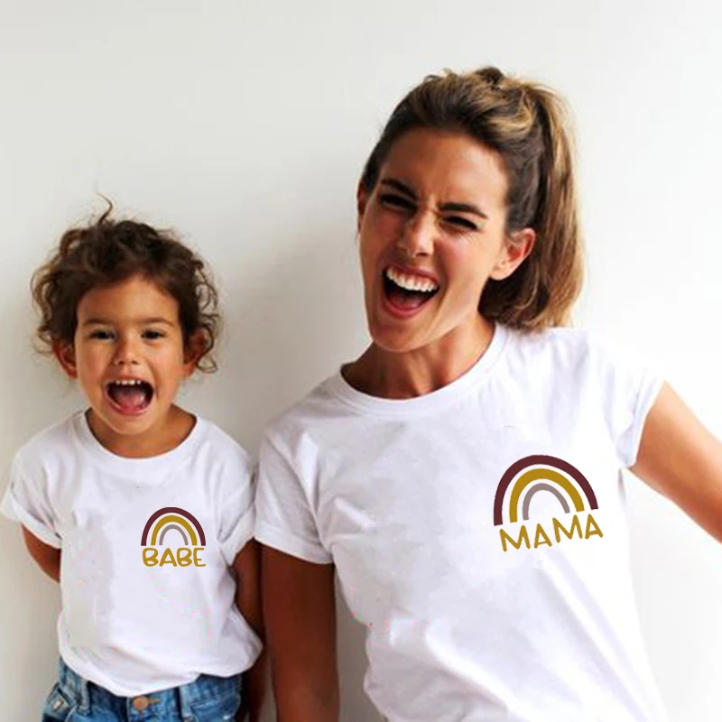 Рубашка Rainbow Mama и рубашка для младенца футболки матери дочери семьи летние топы