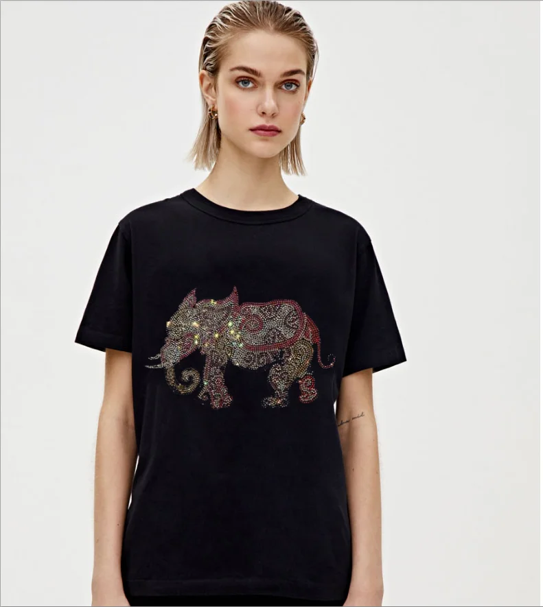 Rhinestone young girls Summer Short Sleeves Fashion black T-shirt Streetwear Hot drill Hip Hop women Top Tees Tshirt Cloth
Rhinestone young girls Summer Short Sleeves Fashion black T-shirt Streetwear Hot drill Hip Hop women Top Tees Tshirt Cloth