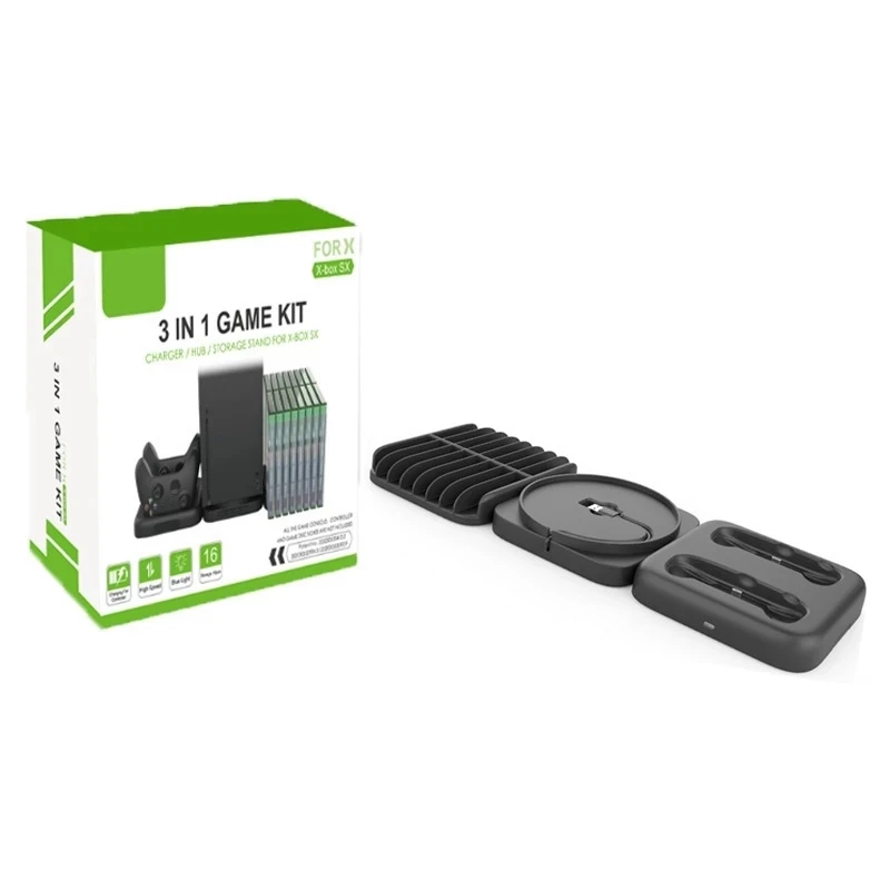 for Series x Game Console 3 in 1 Kit Dual Charging Dock with 4 USB Hub / 16 Game Disc Storage
for Series x Game Console 3 in 1 Kit Dual Charging Dock with 4 USB Hub / 16 Game Disc Storage