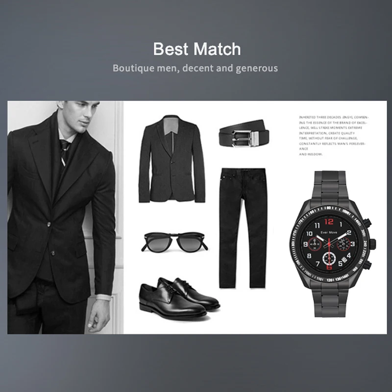 Ever Move European America Watches for Men Stainless Steel Quartz 6-pin Relogio Masculino 30M Waterproof Male Wrist Watch
Ever Move European America Watches for Men Stainless Steel Quartz 6-pin Relogio Masculino 30M Waterproof Male Wrist Watch