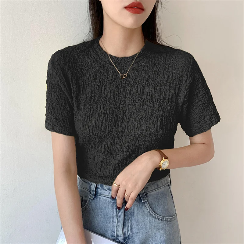 Featured Vintage T-shirt Women Pleated Design Round Neck Shirts Short Sleeve Loose Oversized Basic Trend Top Summer Vogue Nice
Featured Vintage T-shirt Women Pleated Design Round Neck Shirts Short Sleeve Loose Oversized Basic Trend Top Summer Vogue Nice