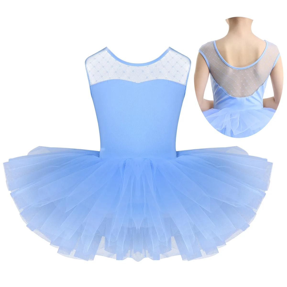 

Kids Girls Dancewear Ballet Leotard Tutu Dress Ballerina Sleeveless Gymnastics Dress Mesh Spliced Tulle Party Princess Vestidos