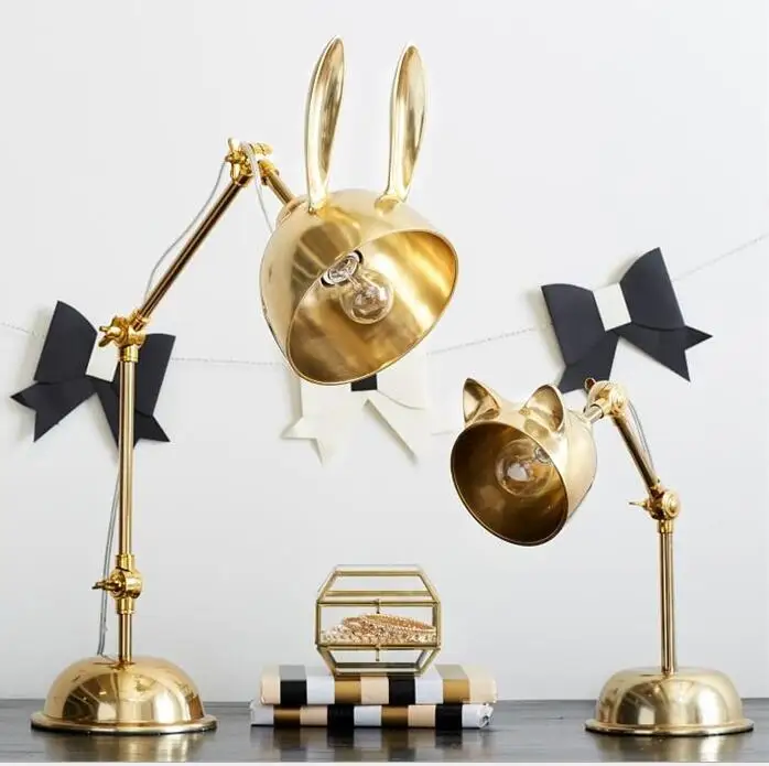 Постмодерн золотой кролик Скандинавский дизайн железная настольная лампа