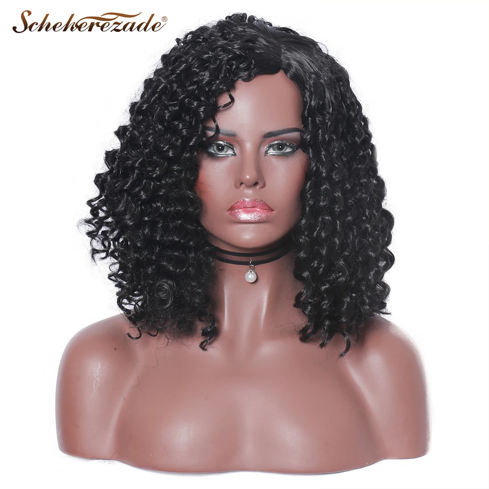 Scheherezade Silver Grey Brown Black Short Synthetic Wigs Kinky Curly For Women Side Part High Temperature Fiber African | Шиньоны и