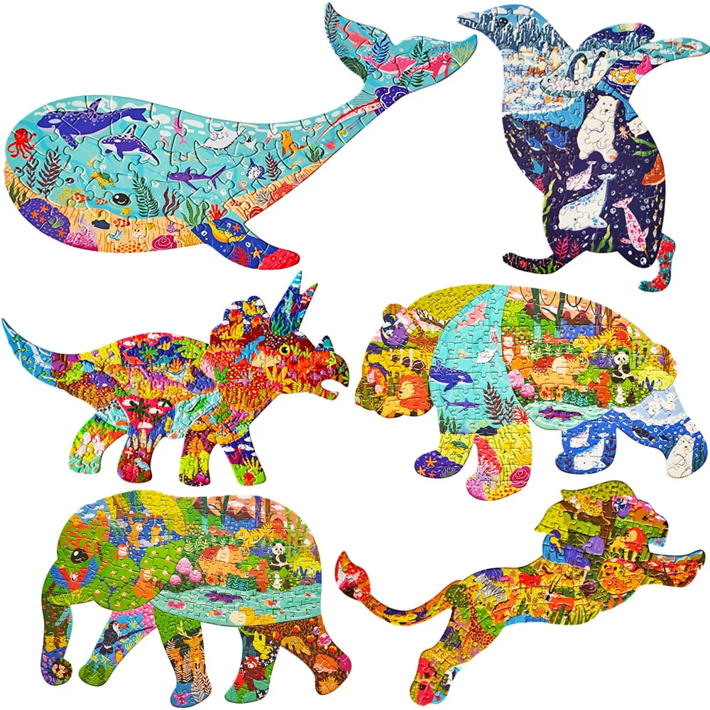 

Animal Shape Puzzles for Adults Whale Penguin Triceratops Panda Elephant Lion Jigsaw Educational Toys for Kids Floor Puzzle Gift