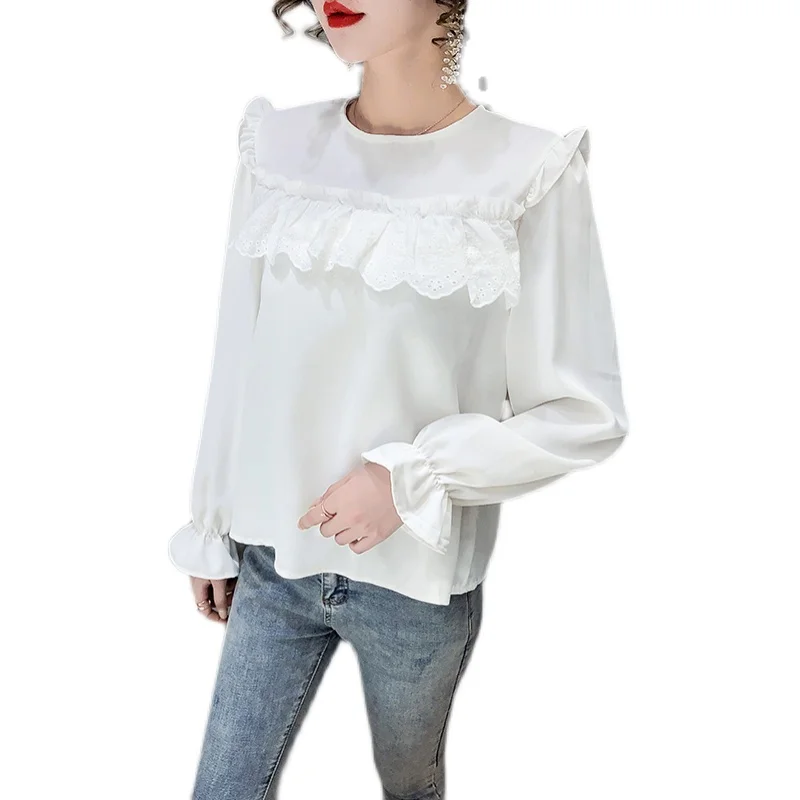 COIGARSAM Ruffles blouse women New Spring Solid Chiffon Patchwork O-Neck blusas womens tops and blouses White Black 1117
COIGARSAM Ruffles blouse women New Spring Solid Chiffon Patchwork O-Neck blusas womens tops and blouses White Black 1117