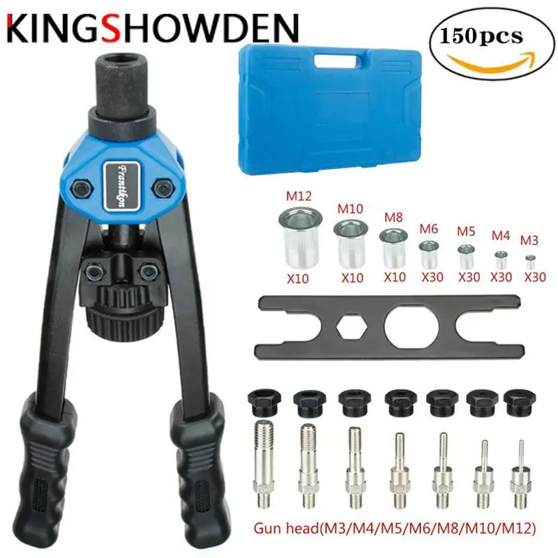 150PCS Riveting Tool Set Hand Blind Riveter Pliers Insert Rivet Gun Manual Mandrels Threaded Rivet Machine With M3 - M12 Nuts
150PCS Riveting Tool Set Hand Blind Riveter Pliers Insert Rivet Gun Manual Mandrels Threaded Rivet Machine With M3 - M12 Nuts