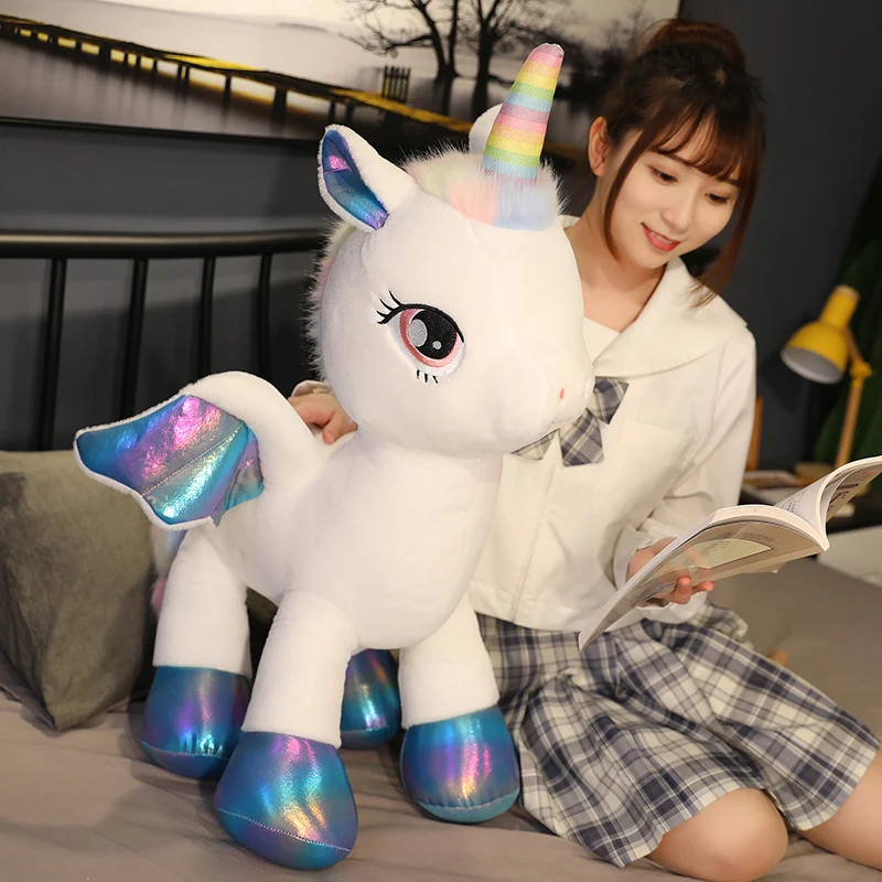 

80/100cm Giant Size Lovely Unicorn Plush Toy Rainbow Glowing Wings Stuffed Unicornio Doll Animal Flying Horse Toy For Girl Kids