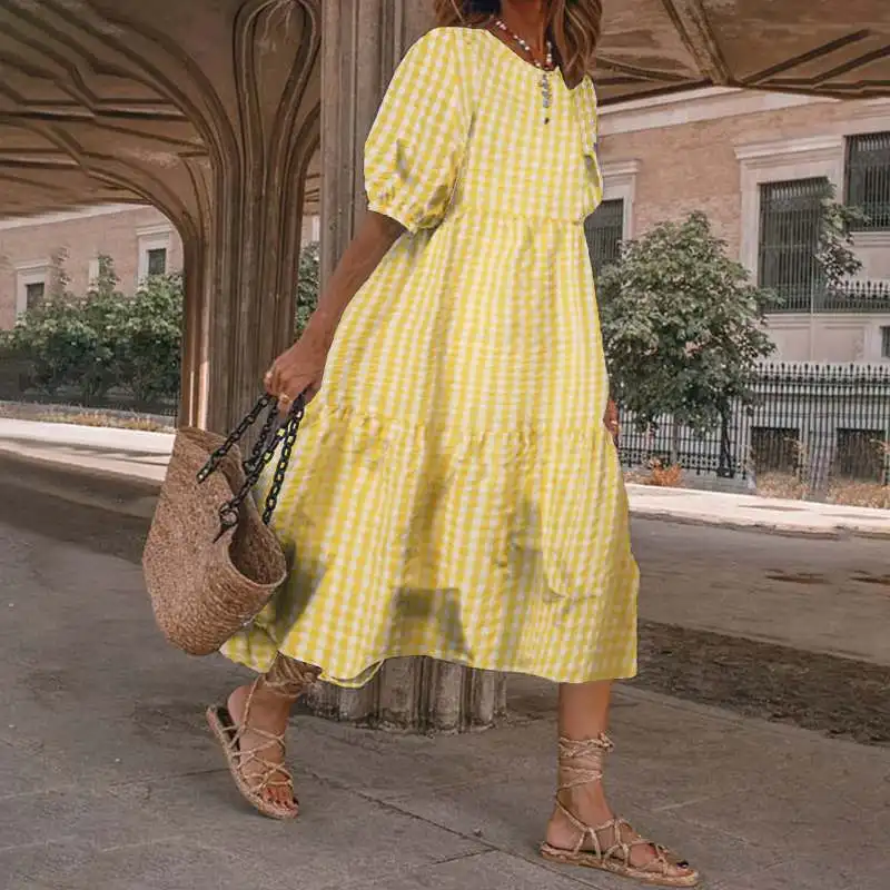 Bohemian Dress Casual Plaid Maxi Long Dress Women Summer Beach Sundress 2021 VONDA Vintage Printed Vestidos
Bohemian Dress Casual Plaid Maxi Long Dress Women Summer Beach Sundress 2021 VONDA Vintage Printed Vestidos