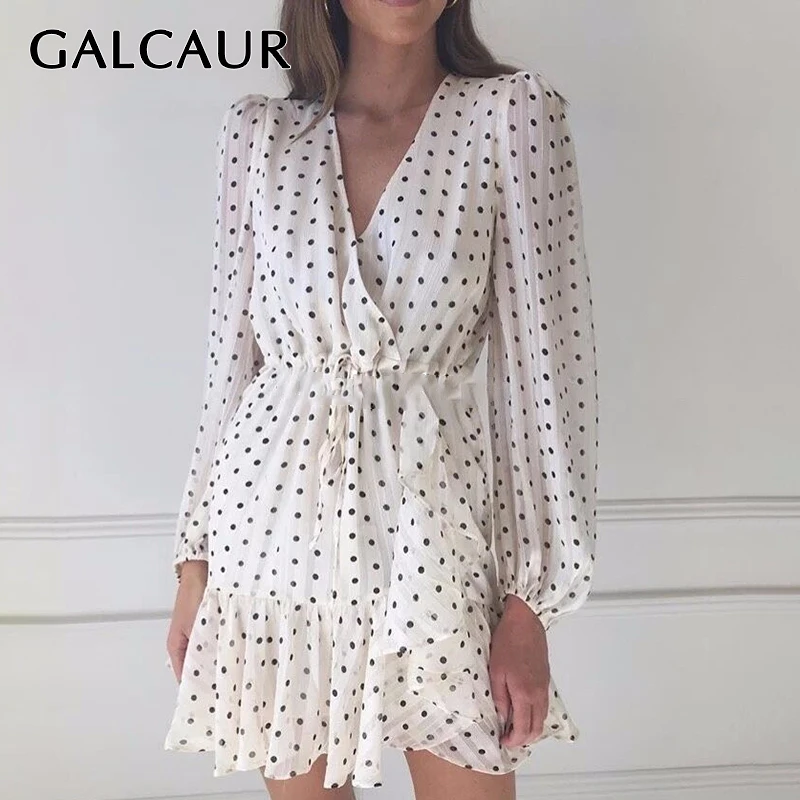 GALCAUR Polka Dot Dresses Women Puff Sleeve Drawstring V Neck Ruffle Mini Chiffon Dress Female Elegant Fashion 2020 Spring
GALCAUR Polka Dot Dresses Women Puff Sleeve Drawstring V Neck Ruffle Mini Chiffon Dress Female Elegant Fashion 2020 Spring