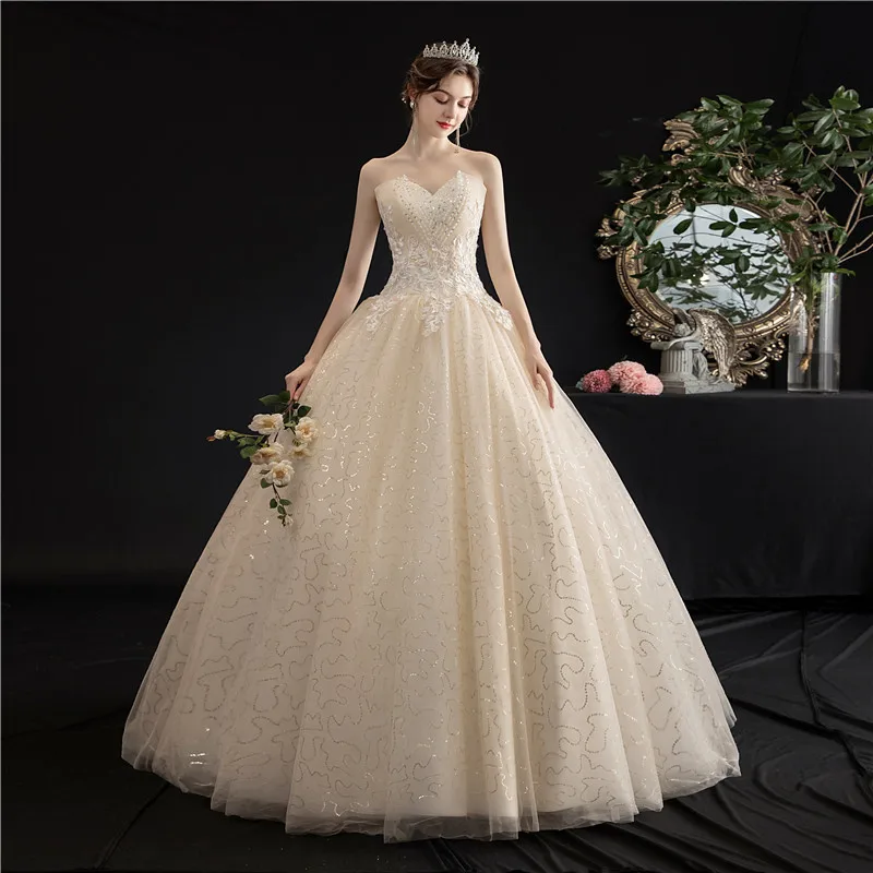 Strapless Wedding Dress 2021 New Champagne Lace Up Ball Gown Princess Vintage Lace Embroidery Wedding Dresses H103
Strapless Wedding Dress 2021 New Champagne Lace Up Ball Gown Princess Vintage Lace Embroidery Wedding Dresses H103