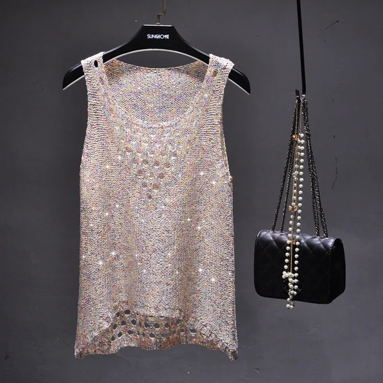 2021 Women's New Spring Summer Sequin Glitter Hollow Thin Tank Top Sleeveless Knitwear Thin Vest T-shirt Girls
2021 Women's New Spring Summer Sequin Glitter Hollow Thin Tank Top Sleeveless Knitwear Thin Vest T-shirt Girls