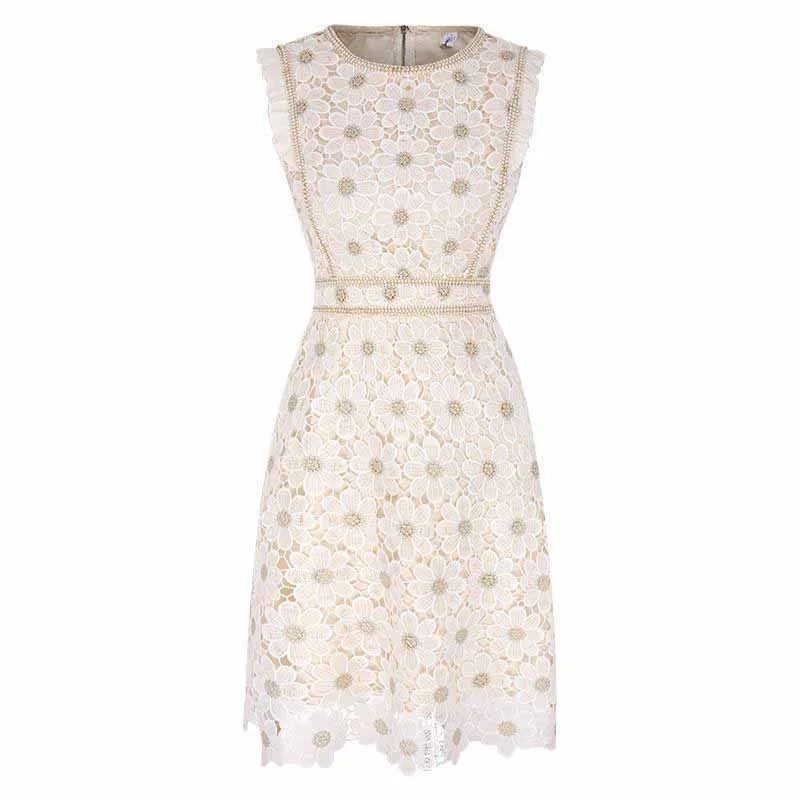 2021 Lace embroidery women's Sleeveless vest skirt Summer new temperament slim round neck high waist fashion dress Office Lady
2021 Lace embroidery women's Sleeveless vest skirt Summer new temperament slim round neck high waist fashion dress Office Lady