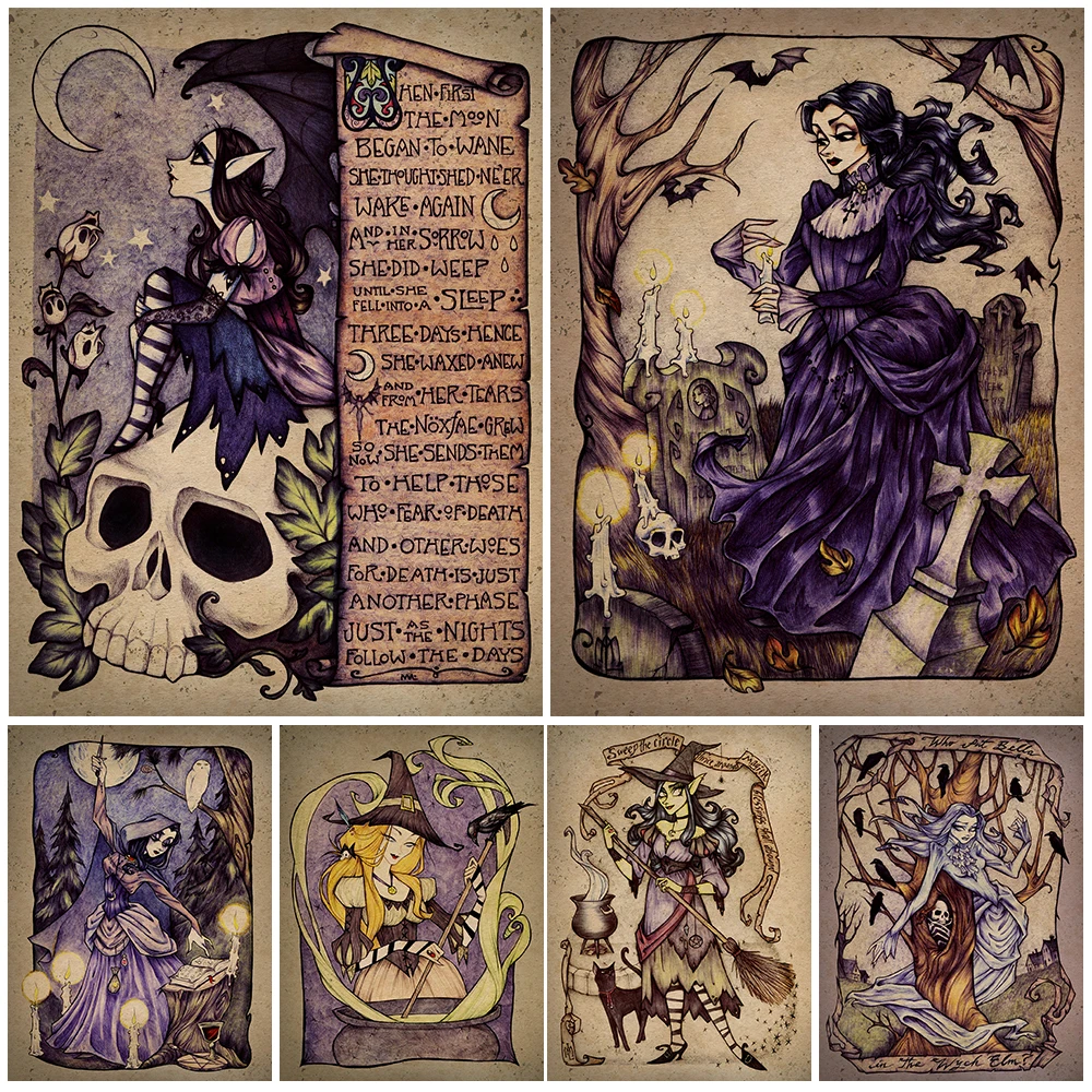 Настенная картина Witchcraft Ouija на холсте Средневековая готическая ведьма плакат и