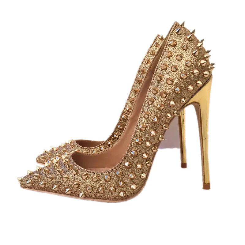 Fashion free shipping Women Lady gold spikes Glitter Poined Toe Stiletto high heel shoe pump HIGH-HEELED SHOE dress shoes
Fashion free shipping Women Lady gold spikes Glitter Poined Toe Stiletto high heel shoe pump HIGH-HEELED SHOE dress shoes