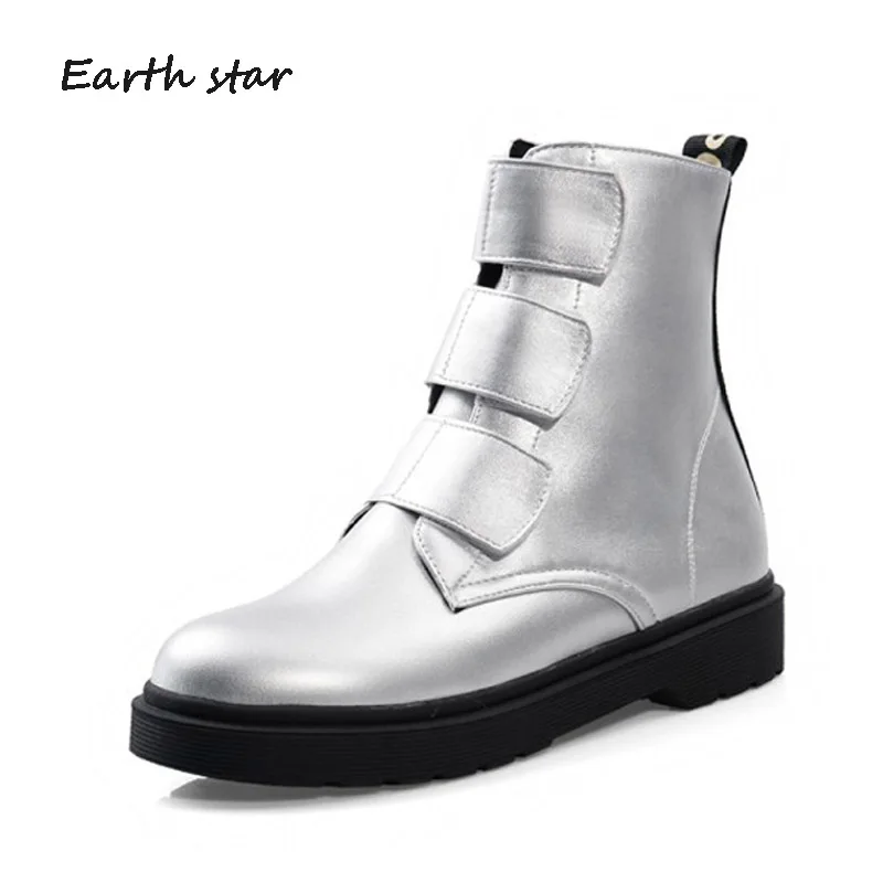 botas mujer Hook&Loop Casual Black Shoes Women Martin Boots Fashion Brand Pu Leather Ladies footware Silver Ankle Boots Women 
botas mujer Hook&Loop Casual Black Shoes Women Martin Boots Fashion Brand Pu Leather Ladies footware Silver Ankle Boots Women