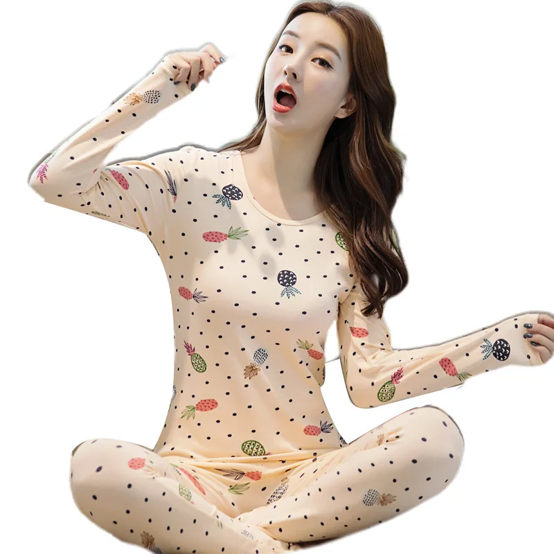 New Lycra Cotton Autumn Clothes Long Trousers Female Fruit Print Big Round Neck Slim-fit Thermal Underwear Suit Does Not Fade
New Lycra Cotton Autumn Clothes Long Trousers Female Fruit Print Big Round Neck Slim-fit Thermal Underwear Suit Does Not Fade