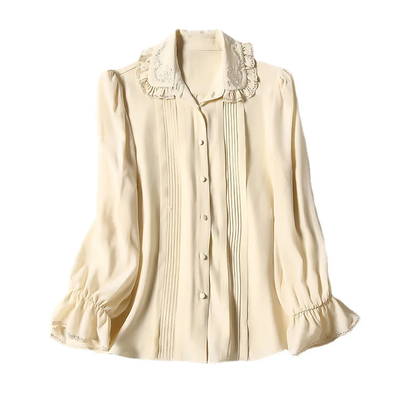 2021 temperamental commuter lapel silk striped single-row button-down cardigan long-sleeved solid-colored mulberry silk shirt 
2021 temperamental commuter lapel silk striped single-row button-down cardigan long-sleeved solid-colored mulberry silk shirt