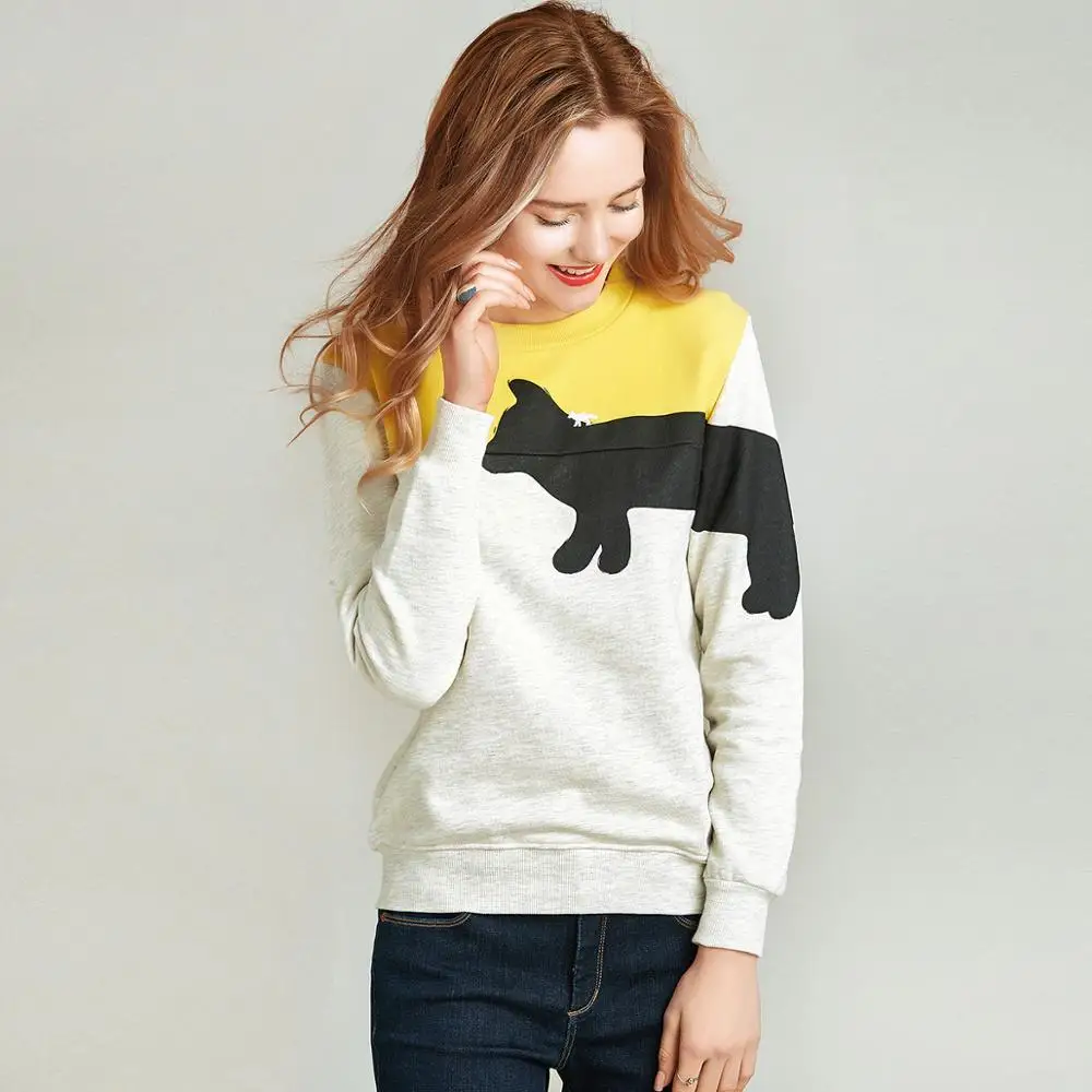 

HAVVA Autumn and Winter New Women’s O-neck Patchwork Panelled Slim Fox Printed Full Sleeve Jumper Female Sweatshirt V4222