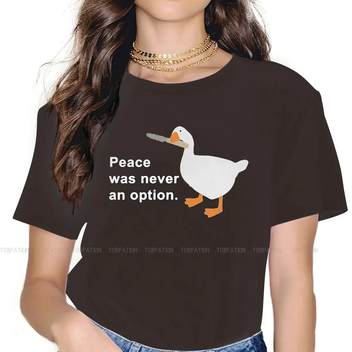 Новейшие футболки Peace Was Never An Option, забавные женские Графические Топы без названия с играми гусиных игр, футболка большого размера с круглым в...
Новейшие футболки Peace Was Never An Option, забавные женские Графические Топы без названия с играми гусиных игр, футболка большого размера с круглым в...
