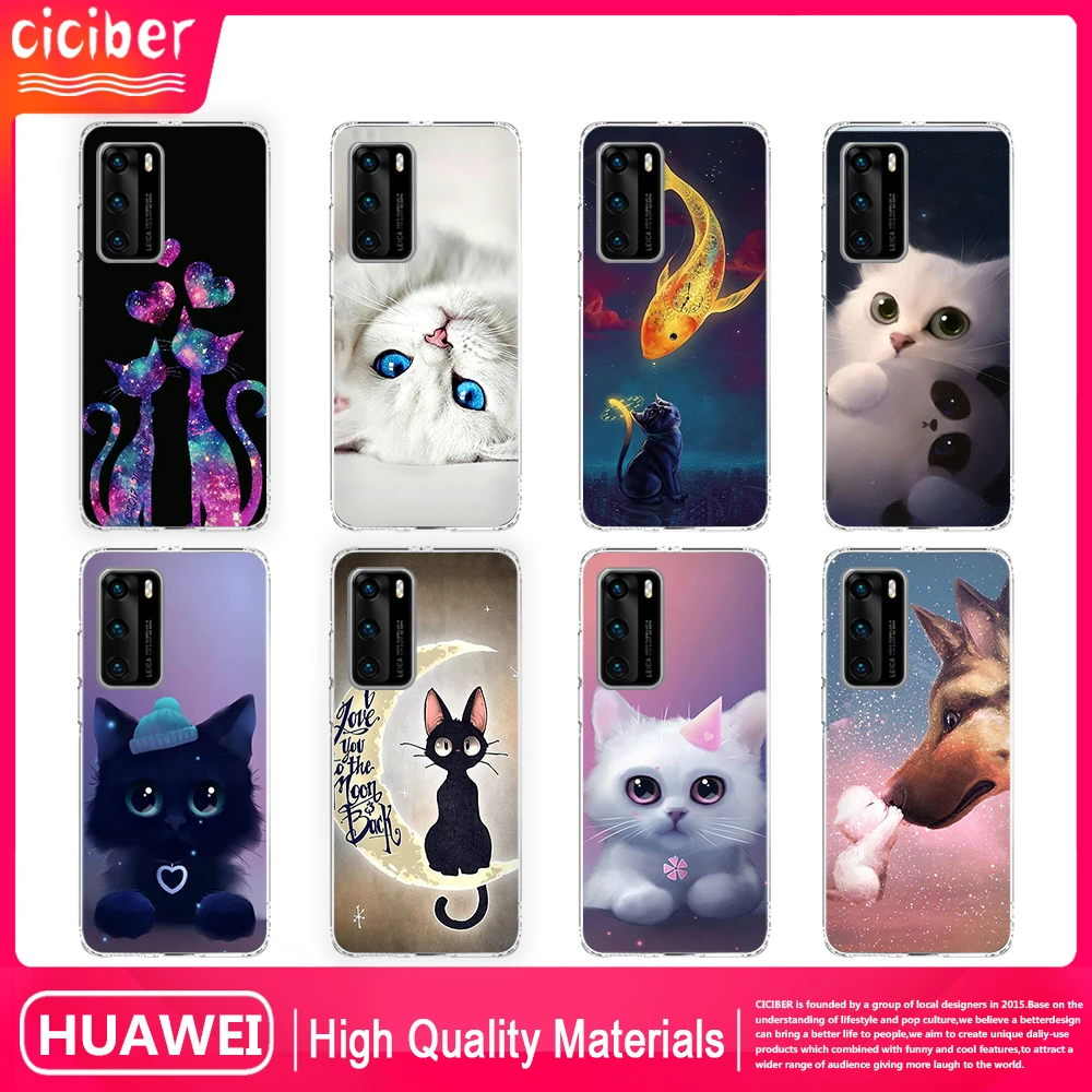 Чехол с изображением кошки для Huawei P40 P30 P20 Lite Pro Mate 30 20 P Smart Plus 2019 Honor чехлы телефонов