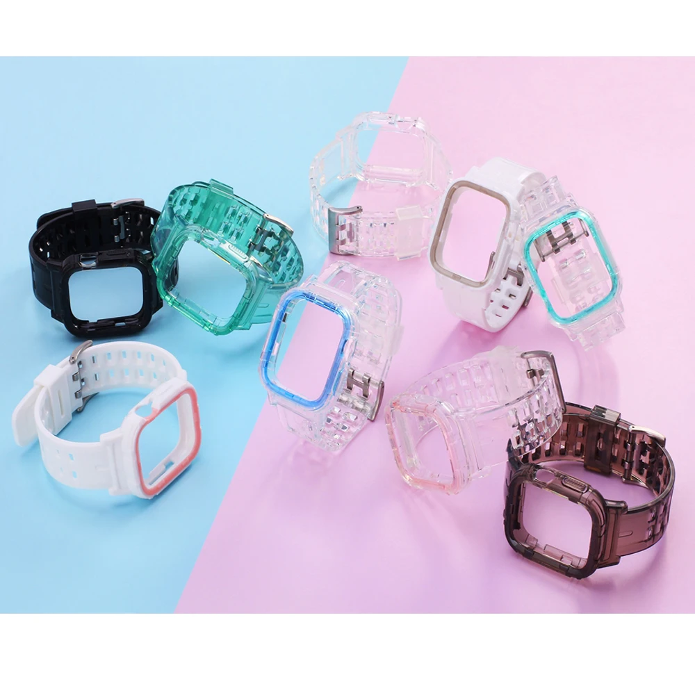 Soft Transparent Case+Strap For Apple Watch Band 44 mm 40mm 42mm 38mm Silicone Bracelet for iWatch series 5 4 3 42 38 40 44mm 
Soft Transparent Case+Strap For Apple Watch Band 44 mm 40mm 42mm 38mm Silicone Bracelet for iWatch series 5 4 3 42 38 40 44mm