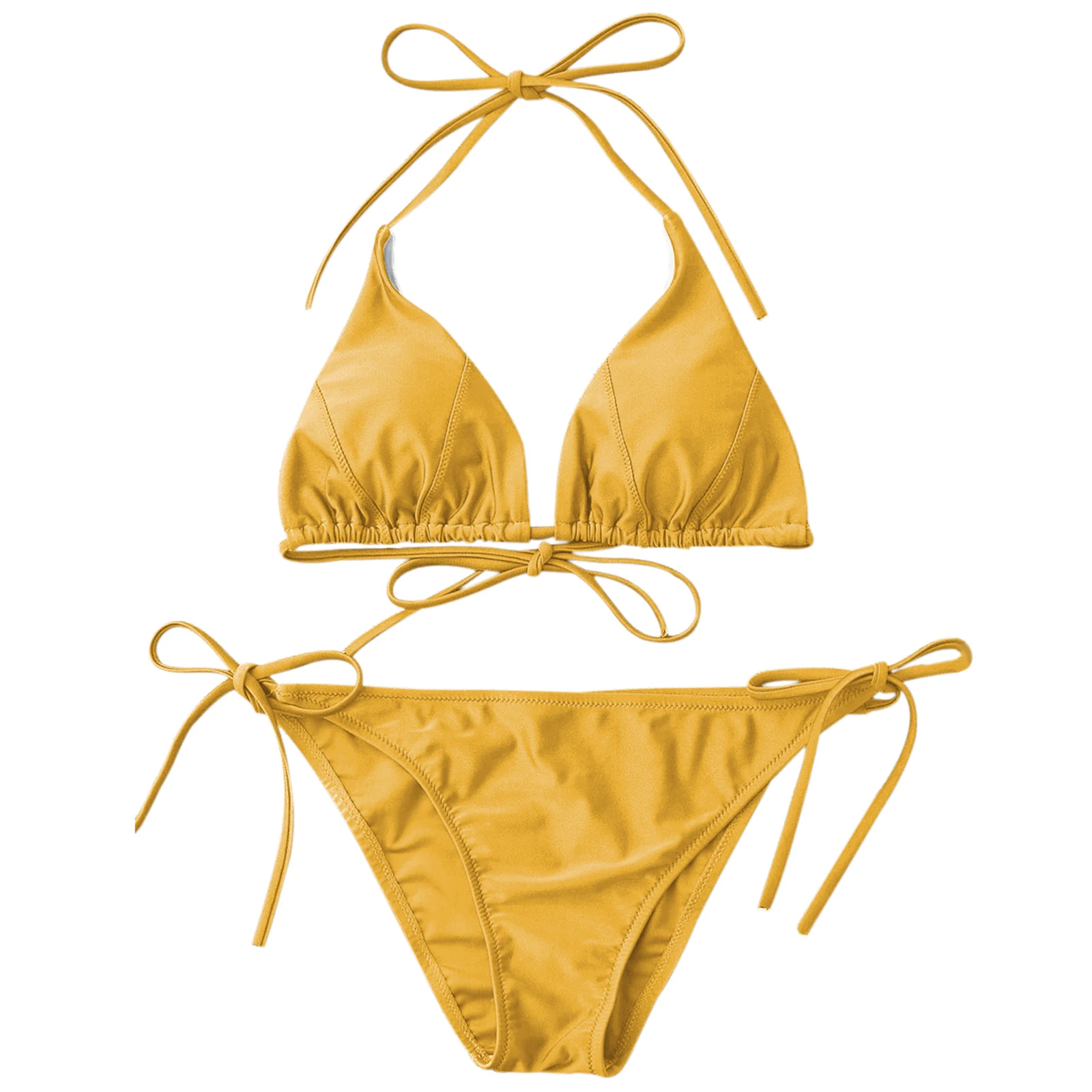 Split Style V-neck Drawstring Lace-up Halter Tops with Side Tie Bottoms Swimsuits Womens Solid 2Pcs Bikini Sets
Split Style V-neck Drawstring Lace-up Halter Tops with Side Tie Bottoms Swimsuits Womens Solid 2Pcs Bikini Sets