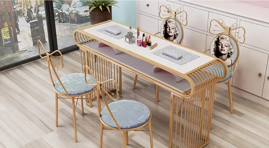 Nail table and chair set special price economical single double net red European iron art nail table nail table
Nail table and chair set special price economical single double net red European iron art nail table nail table