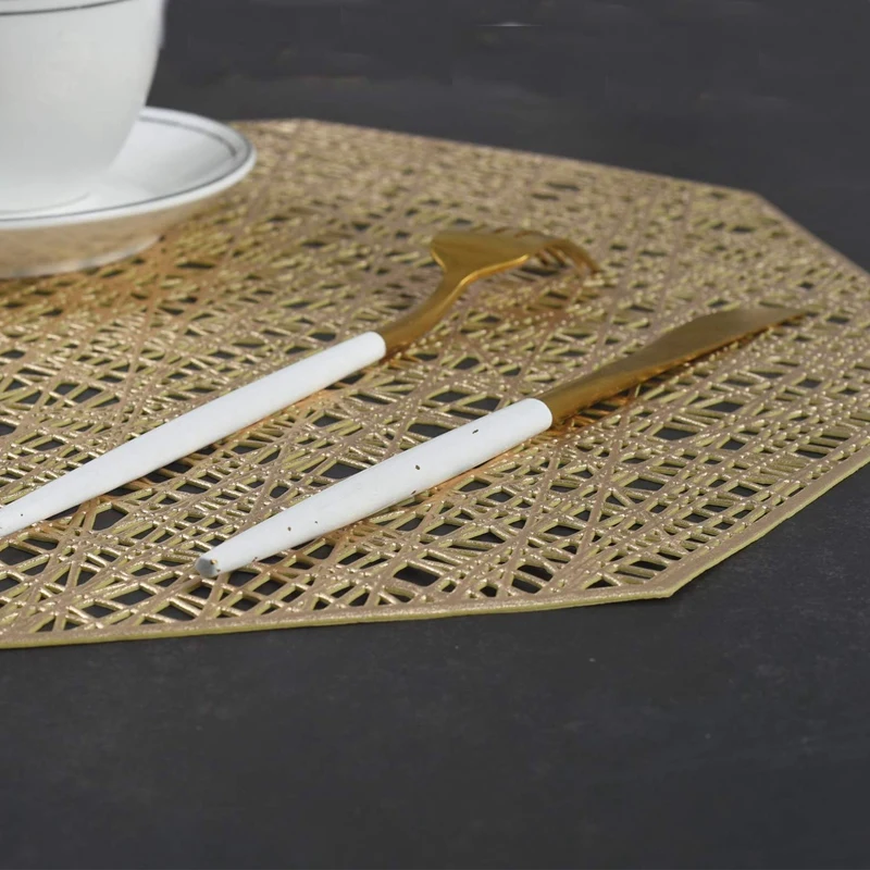 6Pcs Place Mats Octagonal Non Slip for Dinner Table (Gold) & 6Pcs Pearl Pine Napkin Buckle Alloy Napkin Ring
6Pcs Place Mats Octagonal Non Slip for Dinner Table (Gold) & 6Pcs Pearl Pine Napkin Buckle Alloy Napkin Ring