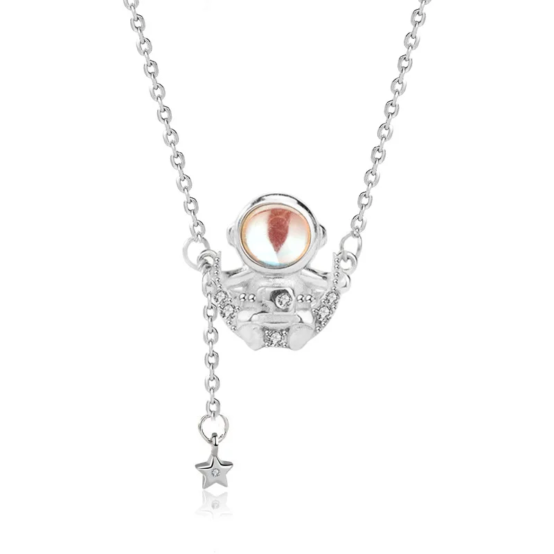 Sterling Silver astronaut Necklace women's personality design moon astronaut Moonstone Pendant for women
Sterling Silver astronaut Necklace women's personality design moon astronaut Moonstone Pendant for women